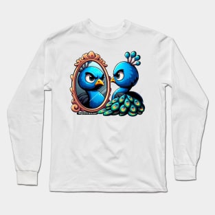 Angry Critters - Peacock in Mirror Long Sleeve T-Shirt